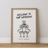 Retro Funky Fun geïllustreerde bruiloft welkom tek Poster