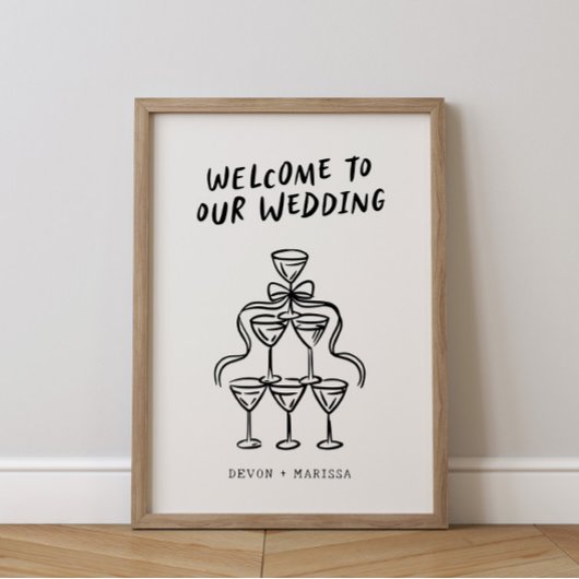Retro Funky Fun geïllustreerde bruiloft welkom tek Poster