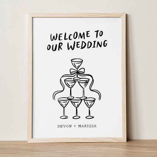 Retro Funky Fun geïllustreerde bruiloft welkom tek Poster