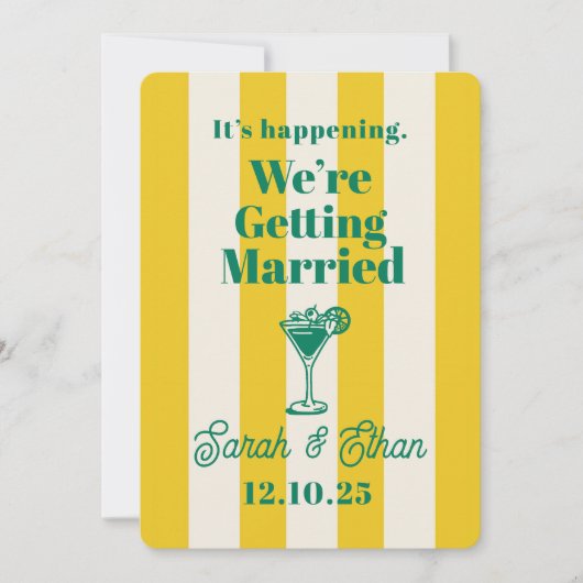 Retro Funky Gestreepte Groen Gele Bruiloft Kaart (Voorkant)