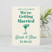 Retro Funky Gestreepte Groen Gele Bruiloft Kaart (Staand voorkant)