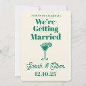 Retro Funky Gestreepte Groen Gele Bruiloft Kaart (Voorkant)