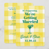 Retro Funky Gestreepte Groen Gele Bruiloft Kaart (Voorkant / Achterkant)