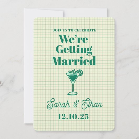 Retro Funky Gestreepte Groen Gele Bruiloft Kaart (Voorkant)