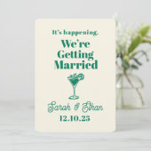 Retro Funky Gestreepte Groen Gele Bruiloft Kaart (Staand voorkant)