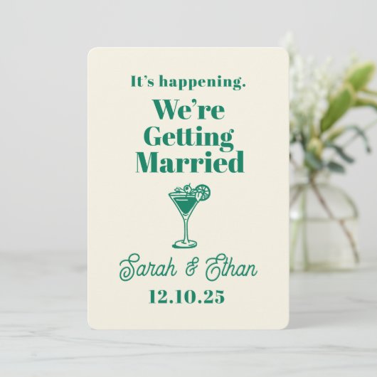 Retro Funky Gestreepte Groen Gele Bruiloft Kaart (Staand voorkant)