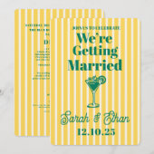 Retro Funky Gestreepte Groen Gele Bruiloft Kaart (Voorkant / Achterkant)