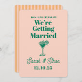 Retro Funky Gestreepte Groen Gele Bruiloft Kaart (Voorkant / Achterkant)