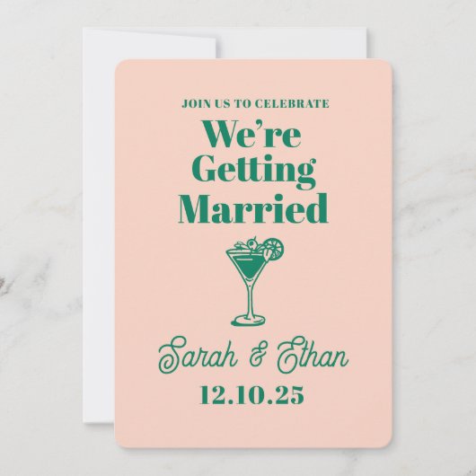 Retro Funky Gestreepte Groen Gele Bruiloft Kaart (Voorkant)