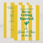 Retro Funky Gestreepte Groen Gele Bruiloft Kaart (Voorkant / Achterkant)