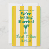 Retro Funky Gestreepte Groen Gele Bruiloft Kaart (Voorkant)