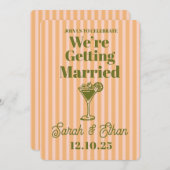 Retro Funky Gestreepte Roze Sinaasappel Bruiloft Kaart (Voorkant / Achterkant)