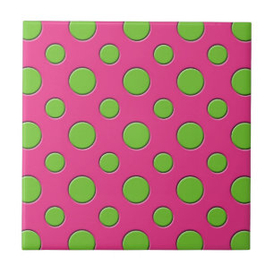 Retro Funky Green Polka Dots roze achtergrond Tegeltje