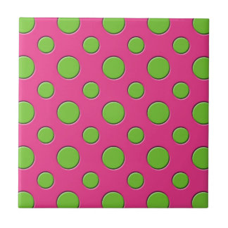 Retro Funky Green Polka Dots roze achtergrond Tegeltje