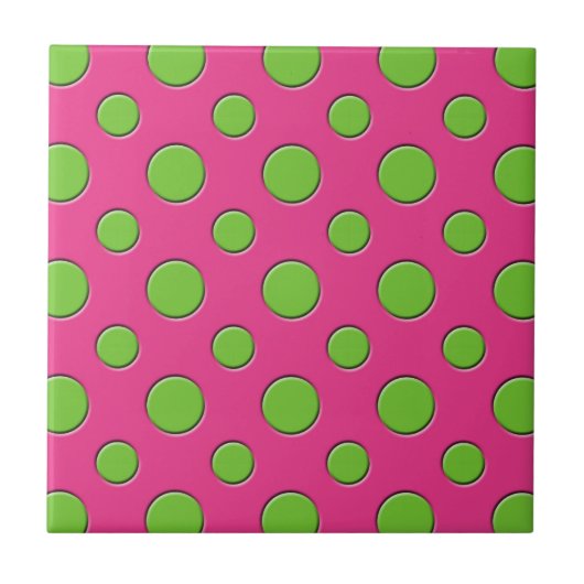 Retro Funky Green Polka Dots roze achtergrond Tegeltje (Voorkant)