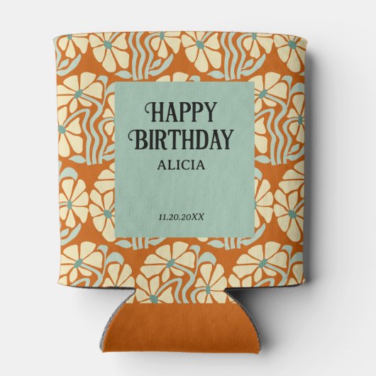 Retro Funky Groovy Boho Botanische Verjaardag Blikjeskoeler (Achterkant)