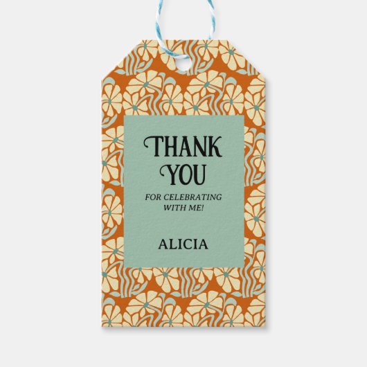 Retro Funky Groovy Boho Botanische Verjaardag Cadeaulabel (Voorkant)