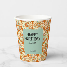 Retro Funky Groovy Boho Botanische Verjaardag Papieren Bekers