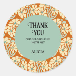 Retro Funky Groovy Boho Botanische Verjaardag Ronde Sticker