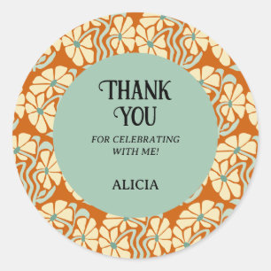 Retro Funky Groovy Boho Botanische Verjaardag Ronde Sticker