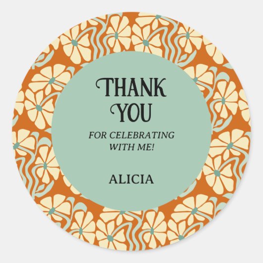 Retro Funky Groovy Boho Botanische Verjaardag Ronde Sticker (Voorkant)