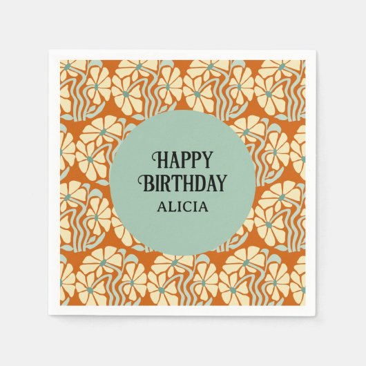 Retro Funky Groovy Boho Botanische Verjaardag Servet (Voorkant)