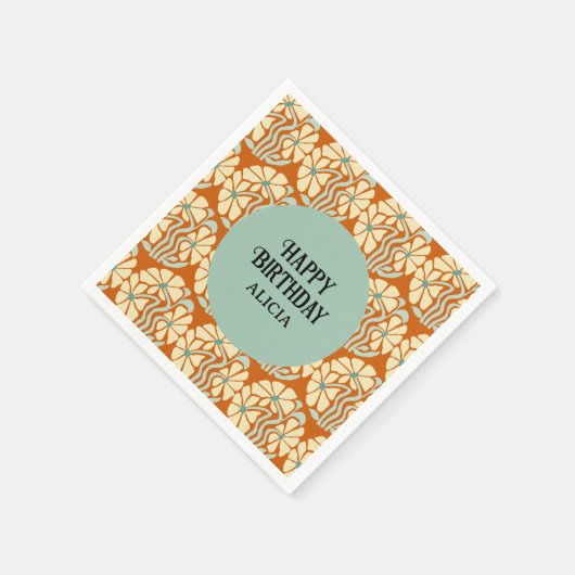 Retro Funky Groovy Boho Botanische Verjaardag Servet (Hoek)