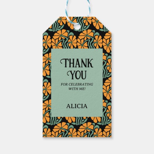 Retro Funky Groovy Daisy Bloem Verjaardag Dank u Cadeaulabel (Voorkant)