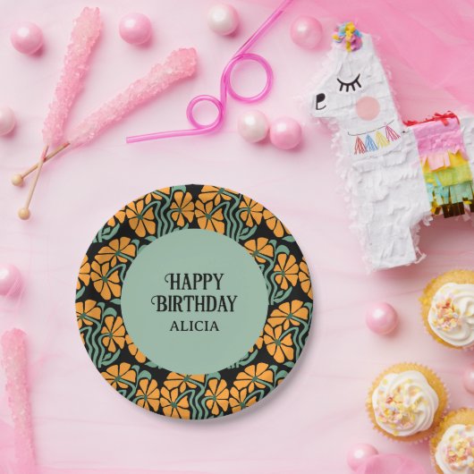 Retro Funky Groovy Daisy Flower Verjaardag Papieren Bordje (Feest)
