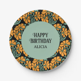 Retro Funky Groovy Daisy Flower Verjaardag Papieren Bordje