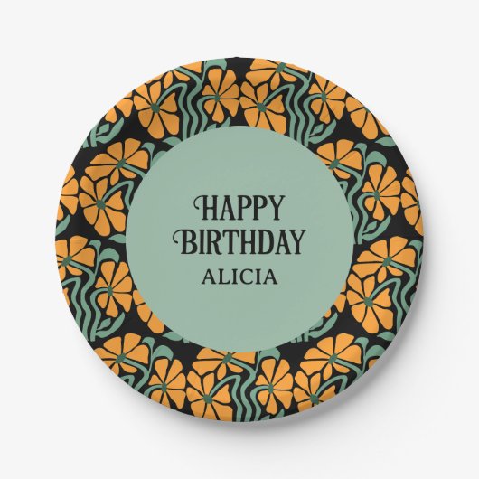 Retro Funky Groovy Daisy Flower Verjaardag Papieren Bordje (Voorkant)