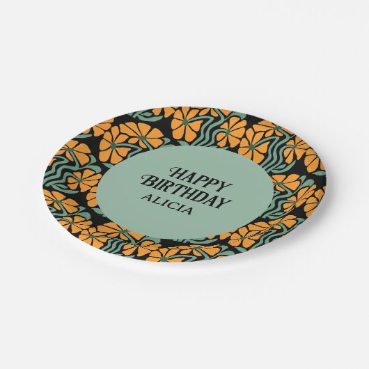 Retro Funky Groovy Daisy Flower Verjaardag Papieren Bordje (Gekanteld)