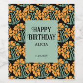 Retro Funky Groovy Daisy Flower Verjaardag Wijn Etiket (Enkel label)