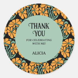 Retro Funky Groovy Daisy Verjaardag Koelbox Ronde Sticker