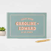 Retro Funky Groovy Kleurrijke Roze Bruiloft Gastenboek