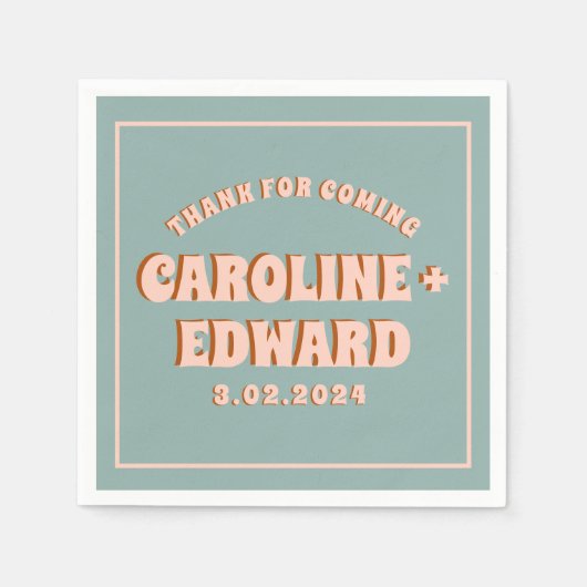 Retro Funky Groovy Kleurrijke Roze Bruiloft Servet (Voorkant)