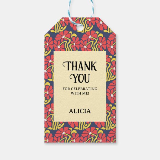 Retro Funky Groovy Trippy Daisy Bloemen Verjaardag Cadeaulabel (Voorkant)