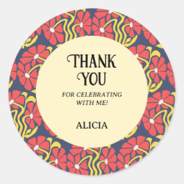 Retro Funky Groovy Trippy Daisy Bloemen Verjaardag Ronde Sticker