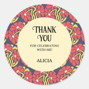 Retro Funky Groovy Trippy Daisy Bloemen Verjaardag Ronde Sticker