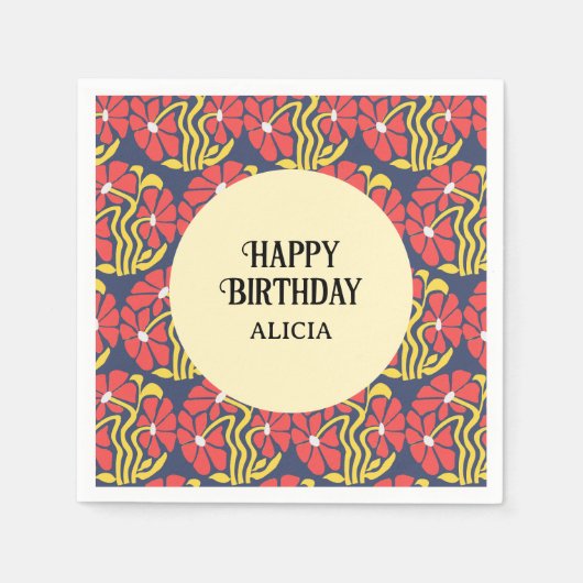 Retro Funky Groovy Trippy Daisy Bloemen Verjaardag Servet (Voorkant)