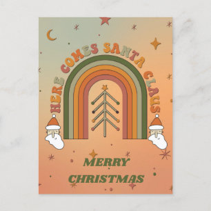 Retro Funky hier komt Kerstmis halen Briefkaart