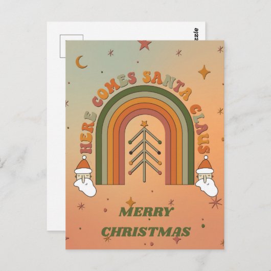 Retro Funky hier komt Kerstmis halen Briefkaart (Voorkant / Achterkant)