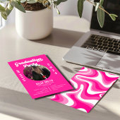 Retro Funky Hot Pink Afstuderen Invitation Kaart