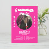 Retro Funky Hot Pink Afstuderen Invitation Kaart (Staand voorkant)
