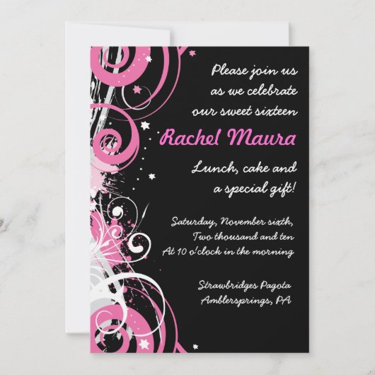 Retro Funky Hot Pink Sweet Sixteen 16 Uitnodiging (Voorkant)