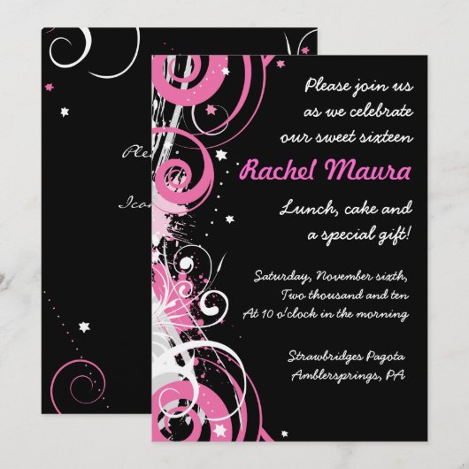 Retro Funky Hot Pink Sweet Sixteen 16 Uitnodiging (Voorkant / Achterkant)
