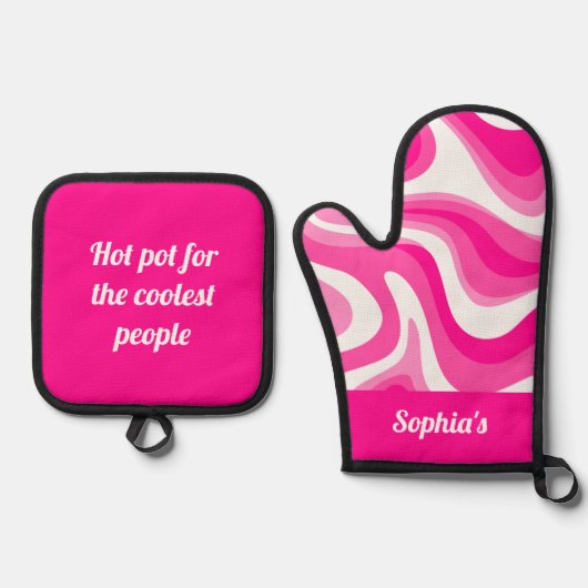 Retro Funky Hot Roze Ovenwant & Pannenlap Set (Voorkant)