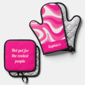 Retro Funky Hot Roze Ovenwant & Pannenlap Set (Voorkant / Achterkant)