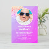 Retro Funky jaren 80 jaren 90 Disco Eerste Verjaar Kaart (Staand voorkant)