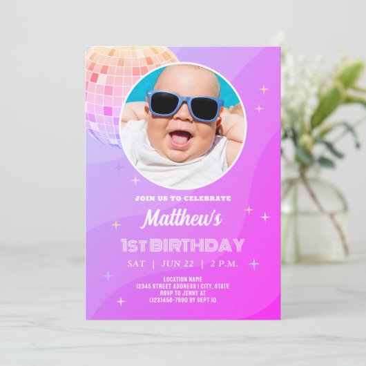 Retro Funky jaren 80 jaren 90 Disco Eerste Verjaar Kaart (Staand voorkant)